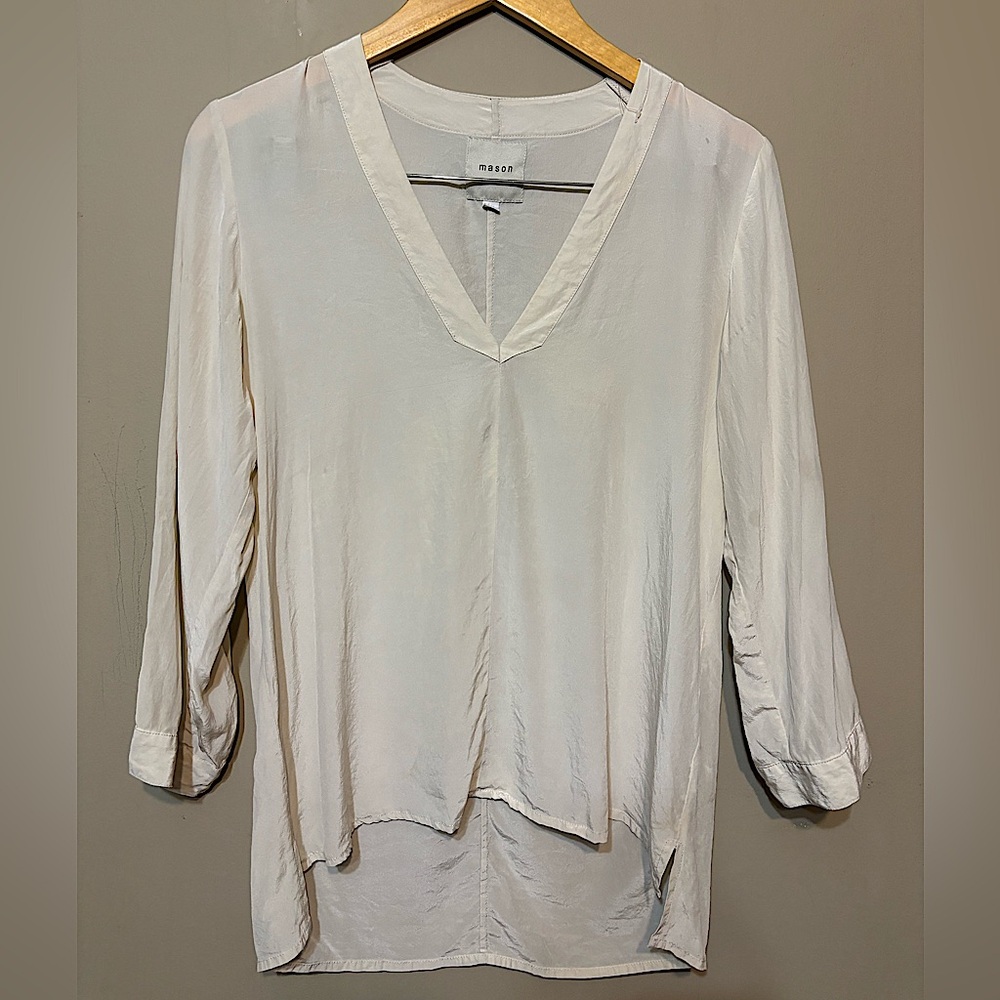 MASON 100% Silk Hi-Low V-Neck Shirt Blouse